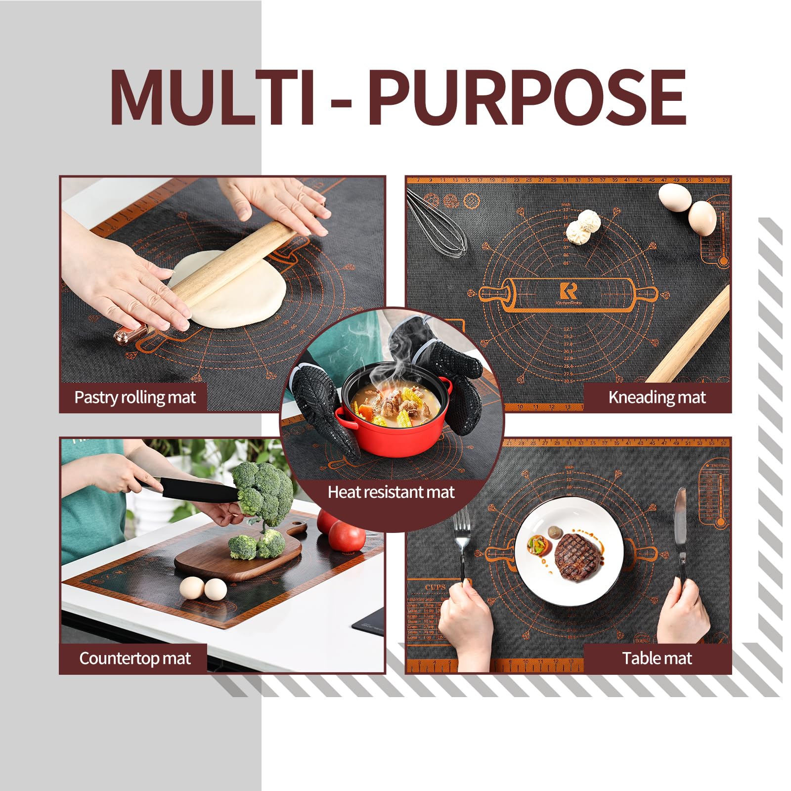 Silicone Pastry Mat Extra Large with Measurements 26''x16'' for Reusable,Non-slip Silicone Baking Mat, Counter, Dough Rolling, Oven Liner,Fondant/Pie Crust (Translucent_Orange, 16''W x 26''L)