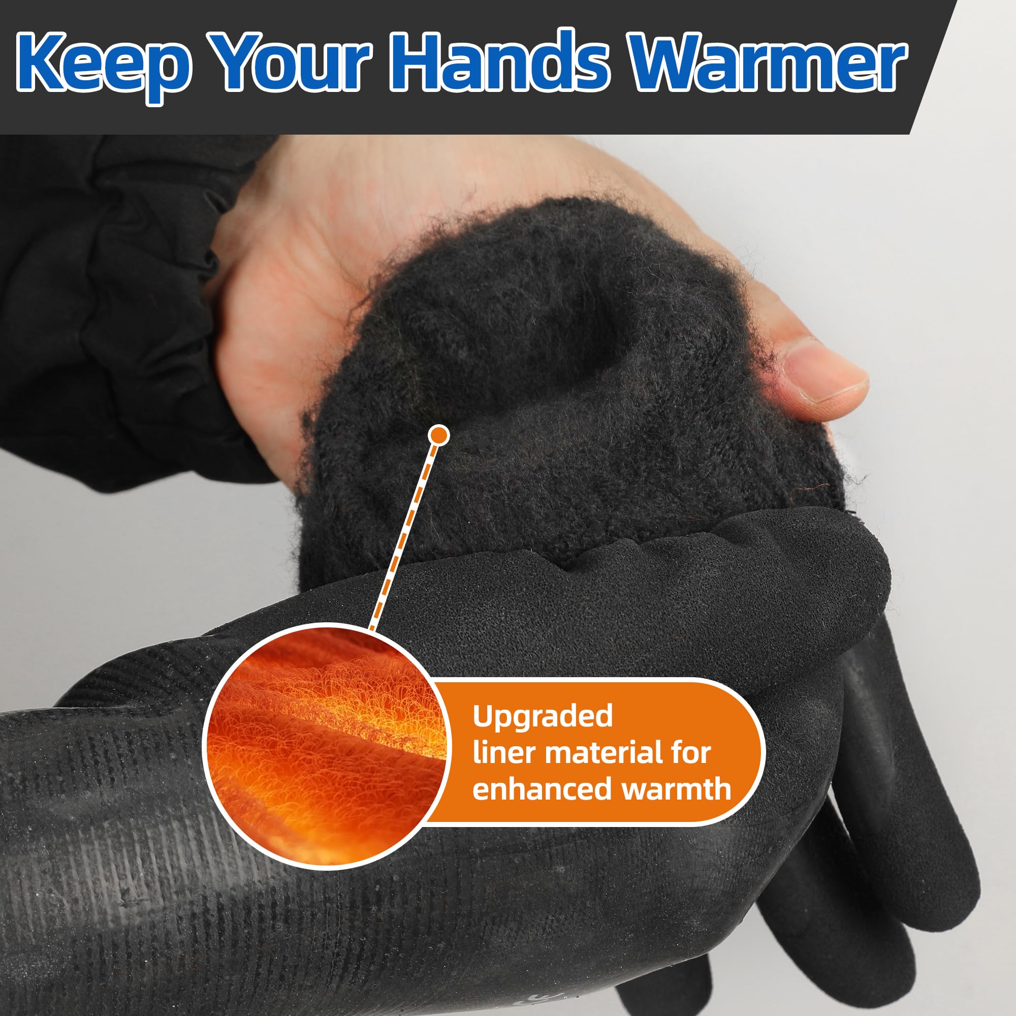 Schwer 2 Pairs Waterproof Winter Work Gloves Latex Coated, CR3302-B, XXL