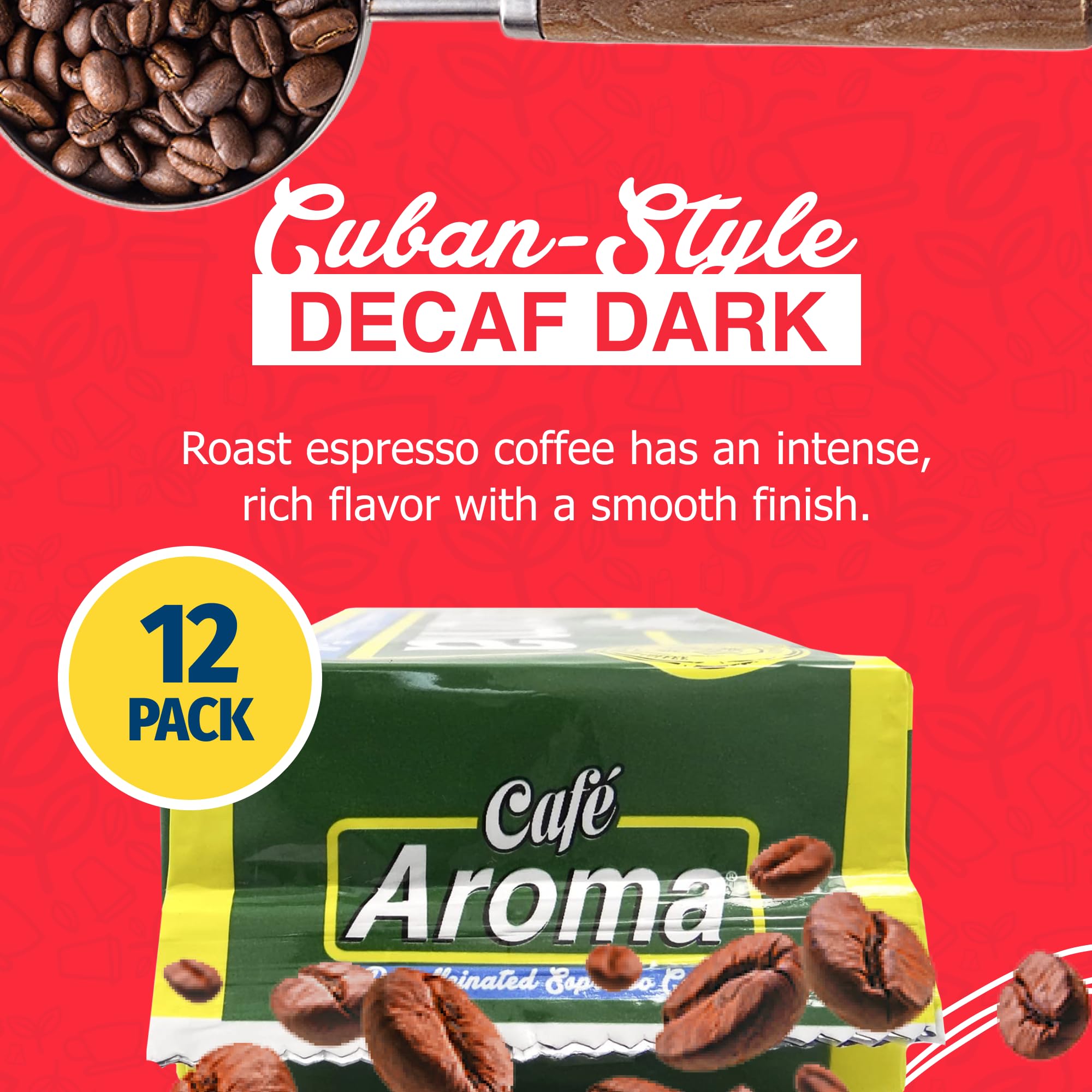 Café Aroma Decaf Dark Roast Espresso Ground Coffee, Authentic Cuban Style Coffee, Vacuum Sealed, 8.8oz, Perfect for Hot and Iced Coffee, 12-Pack