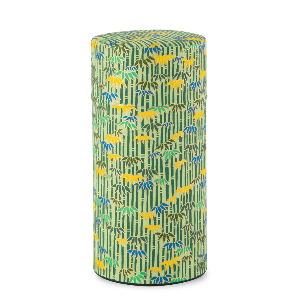 NOREN Japanese Tea Canister Tin (Yuzen Washi Paper - Bamboo/Green), 7.06oz Size/Made in JAPAN with Includes Inner Lid of Airtight Damp-Proof/Kitchen Jar for Loose Leaf Coffee Tea Spice and More