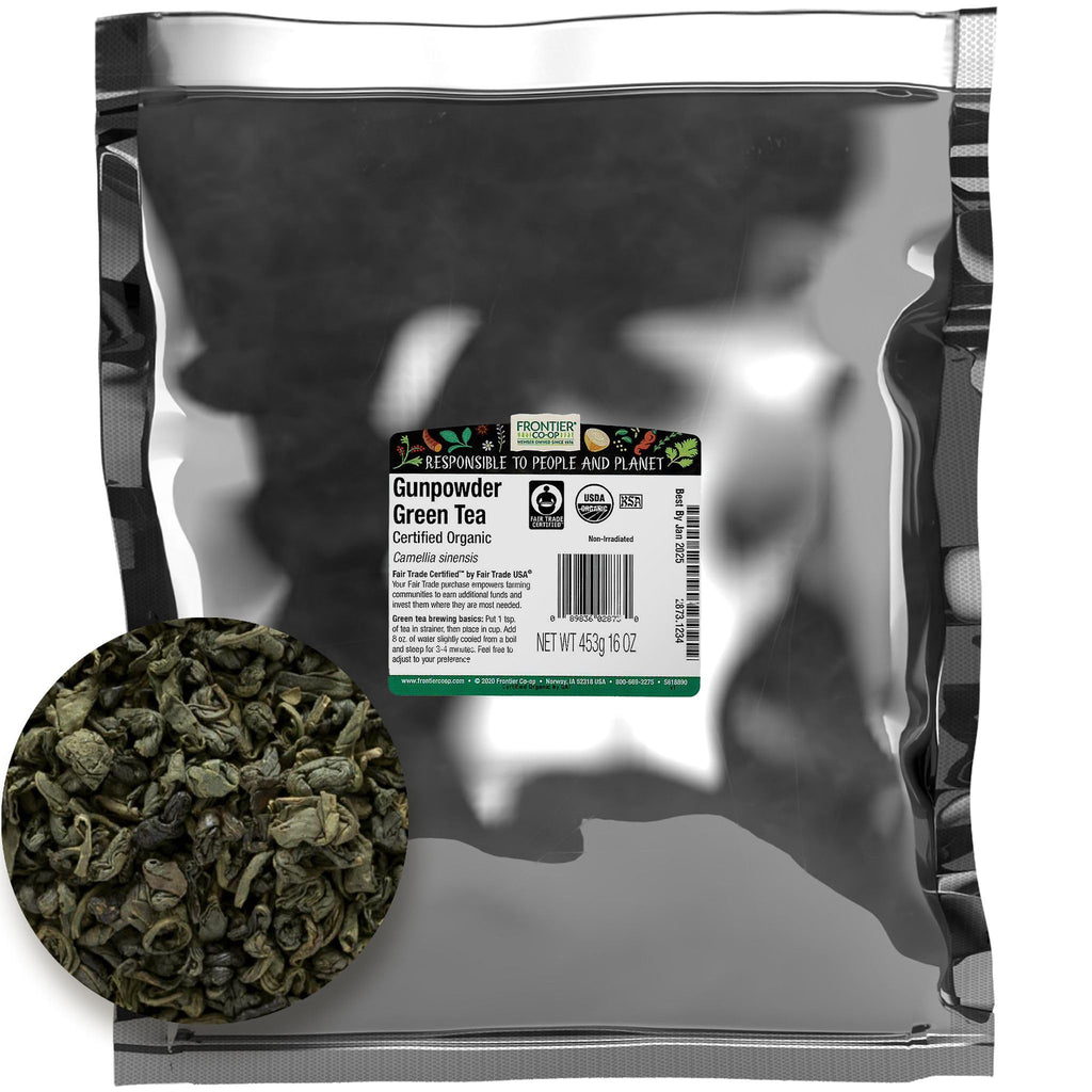 Frontier Co-op Organic Gunpowder Green Tea Leaves, 1-Pound Bulk, Smokey Green Tea, Maintains Freshness, Kosher, Fair Trade