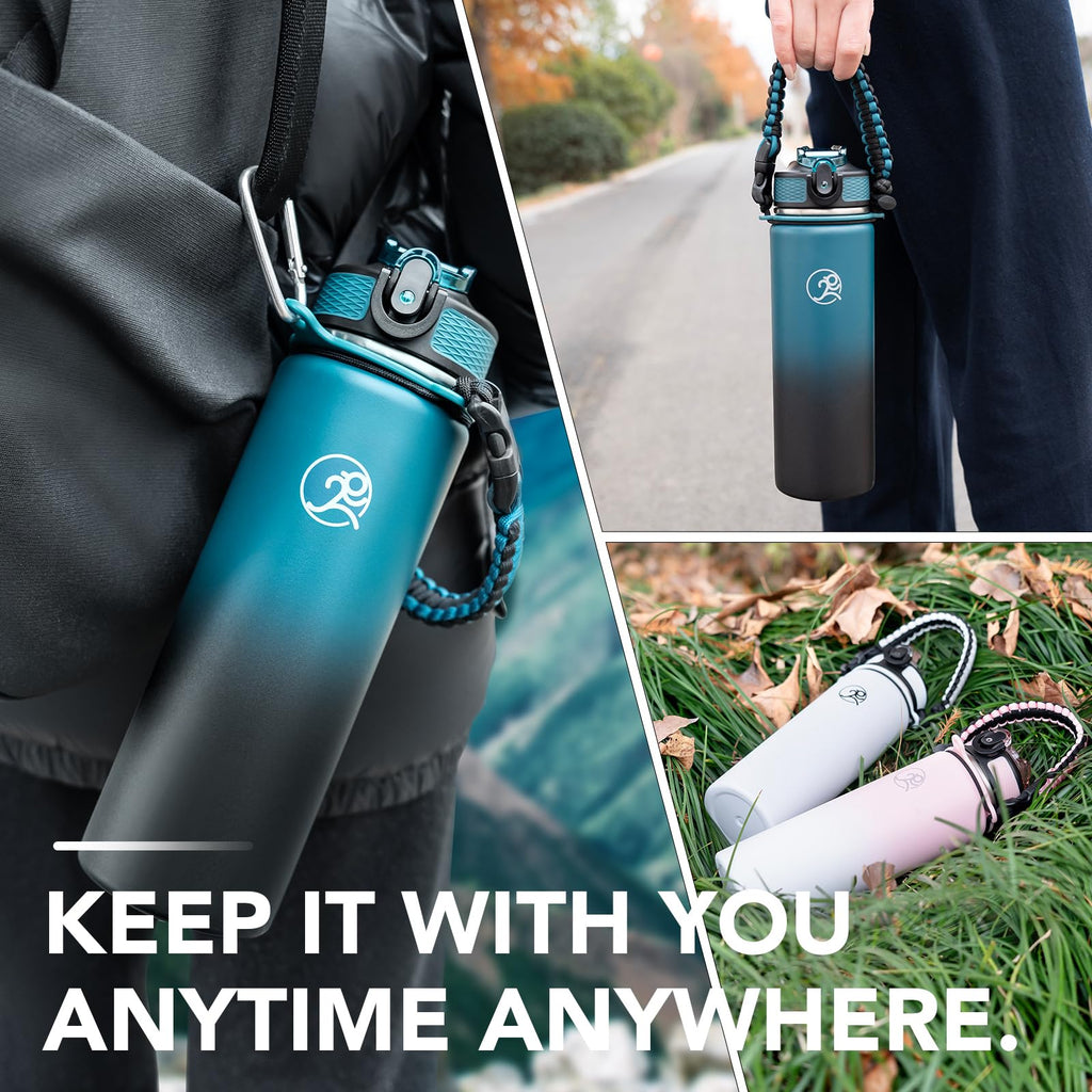 GOSWAG 24oz Insulated Stainless Steel Travel Water Bottle, 2 Lids