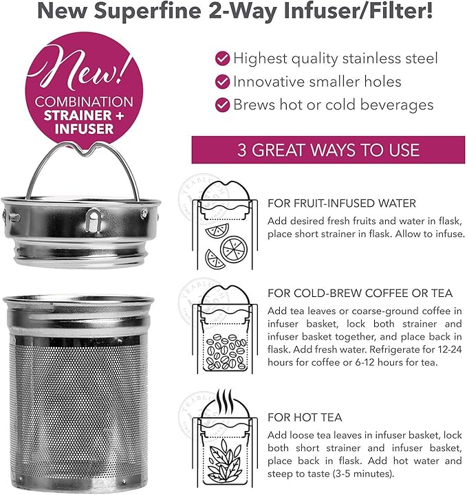 Teabloom - The ORIGINAL All-Brew Travel Tumbler & Thermos | OPRAH’s Favorite | 16oz/480ml Stainless Steel Insulated Water Bottle/Tea Flask/Cold Brew Coffee Mug