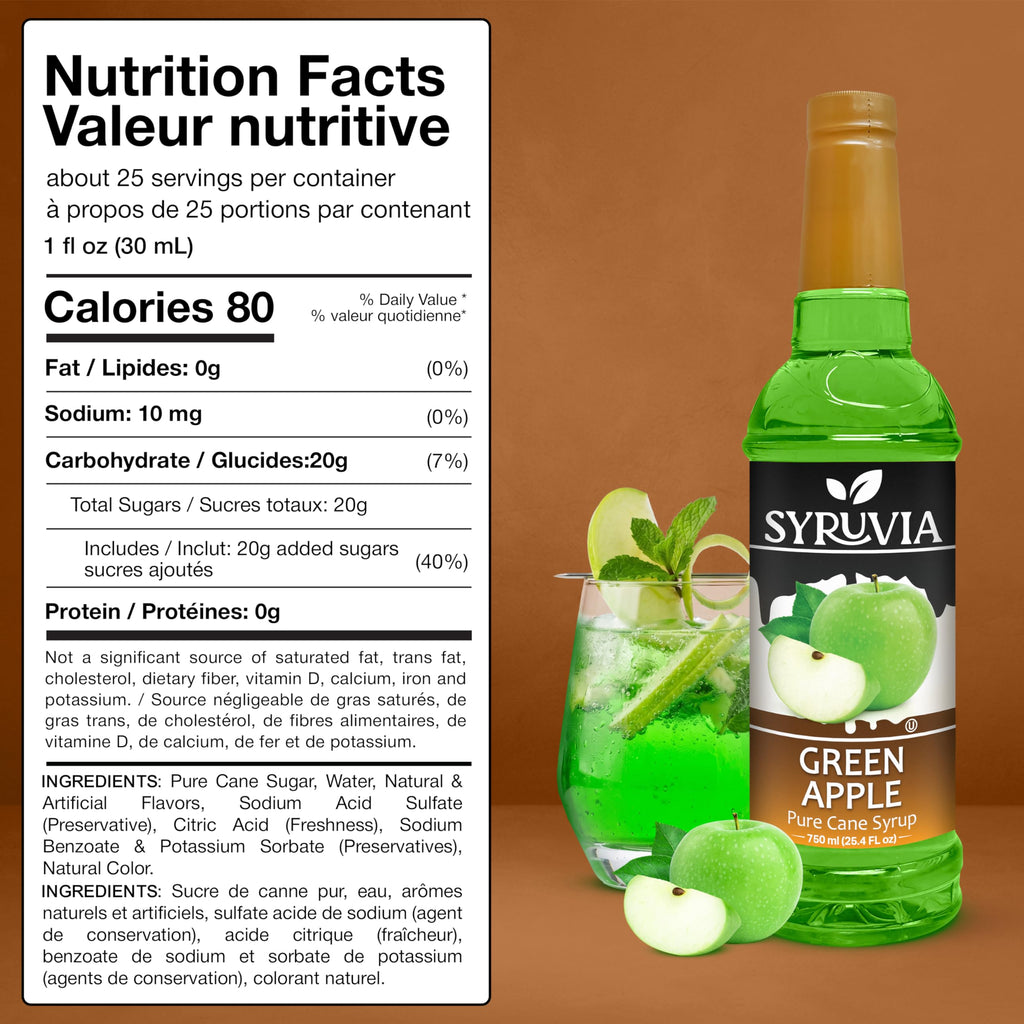Syruvia Green Apple Syrup, Flavored Syrup for Cocktails, Fruit Drinks, Lemonades, and Desserts – 25.4 fl oz