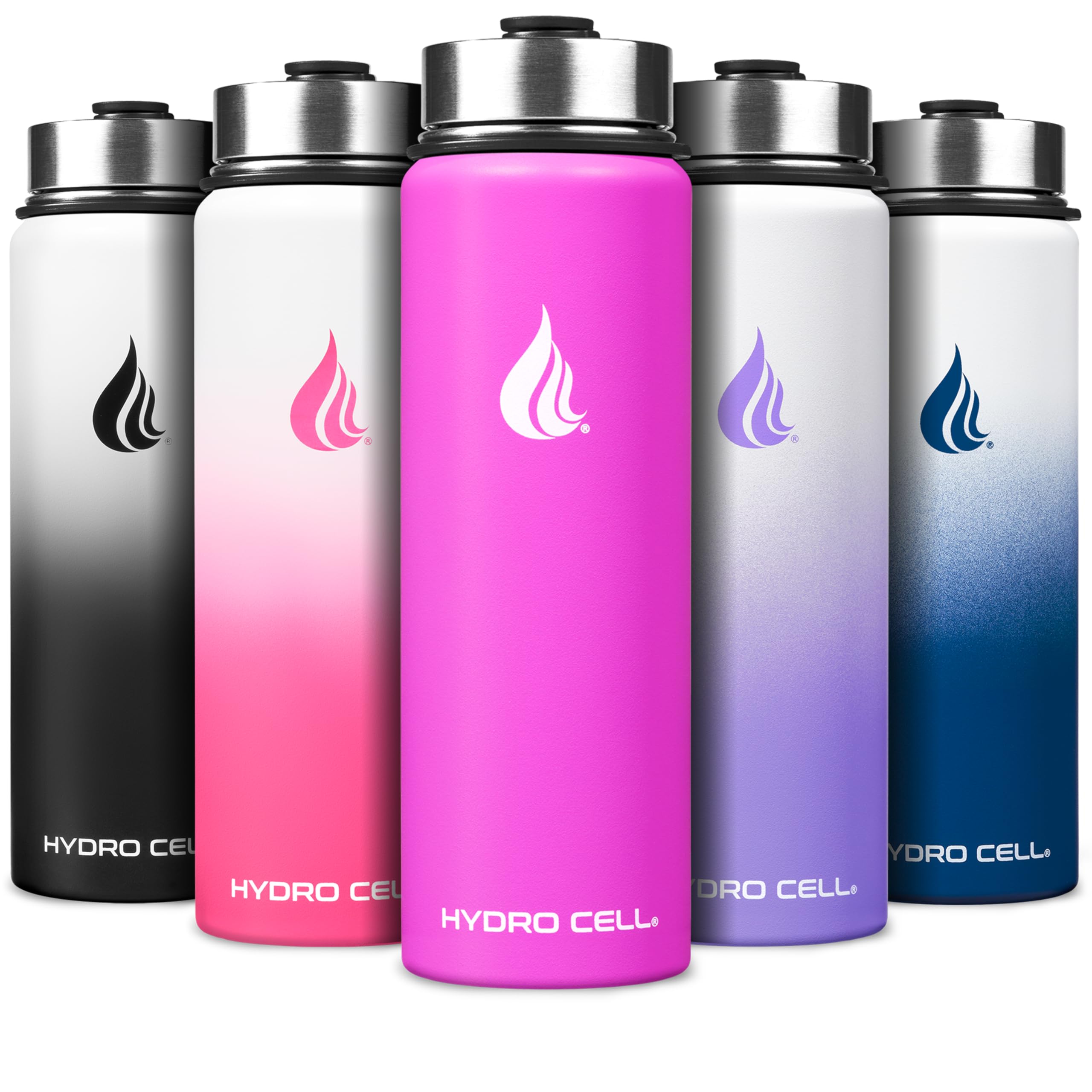 HYDRO CELL Stainless Steel Insulated Water Bottle with Straw - For Cold & Hot Drinks - Metal Vacuum Flask with Screw Cap and Modern Leakproof Sport Thermos for Adults (Fuchsia 24oz)