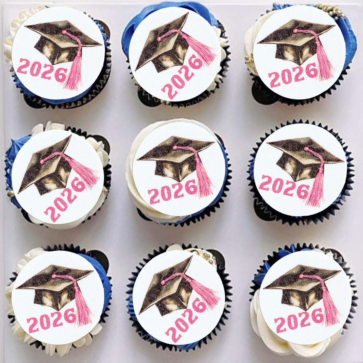 Gyufise 48Pcs Edible 2026 Graduation Cap Cupcake Toppers Wafer Paper Class of 2026 Grad Cap Cupcake Picks for 2026 Graduation Theme Party Cake Decorations Supplies Red