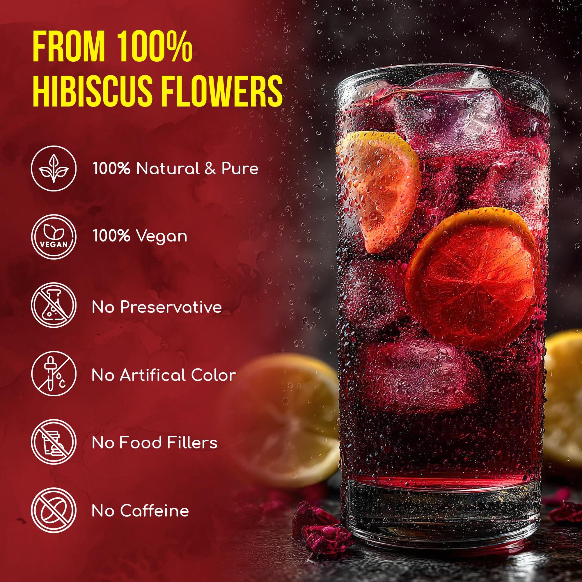 FRESHDRINKUS 60 Hibiscus Flowers Tea Bags, 100% Natural, Pure from Hibiscus Flowers. Loose Flower Hibiscus Herbal Tea. Hibiscus Flower Tea. No Sugar, No Caffeine, No Gluten, Vegan.