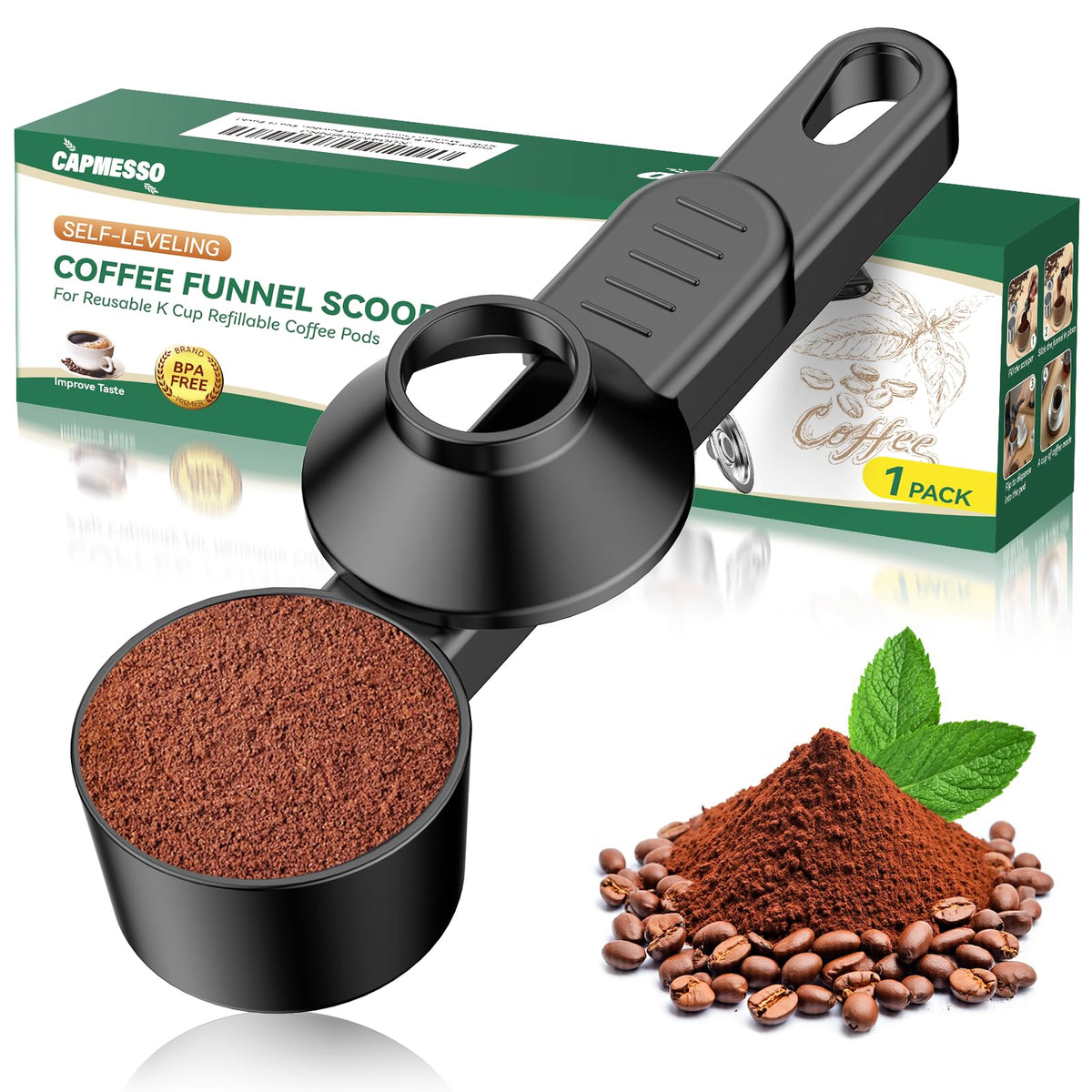CAPMESSO Coffee Scoop for Reusable K Cup: Funnel Easy Filling Coffee Pods