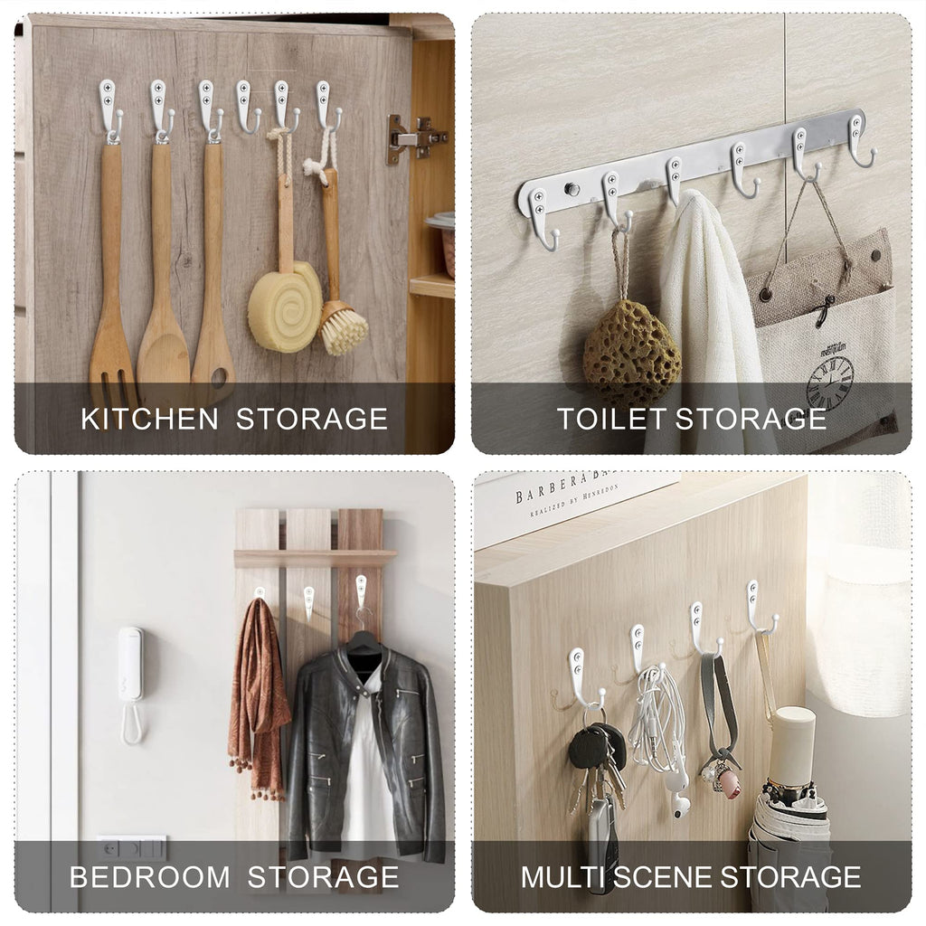 ZAYBOD 15 Pack White Hooks for Hanging - Heavy Duty Zinc Alloy Wall Mounted Hook for Home Organization - Modern Matte White Coat Hook for Entryway, Bathroom, Bedroom & Kitchen