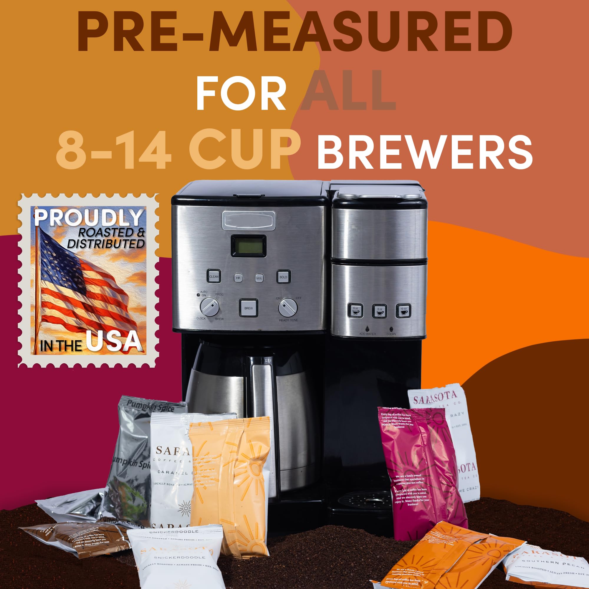 Flavored Ground Coffee Sampler Pack – Variety Gift Set, Medium Roast, Low Acid, Pre-Measured 2oz Pouches, Gourmet Bulk Coffee Packets for 12-Cup Drip Makers