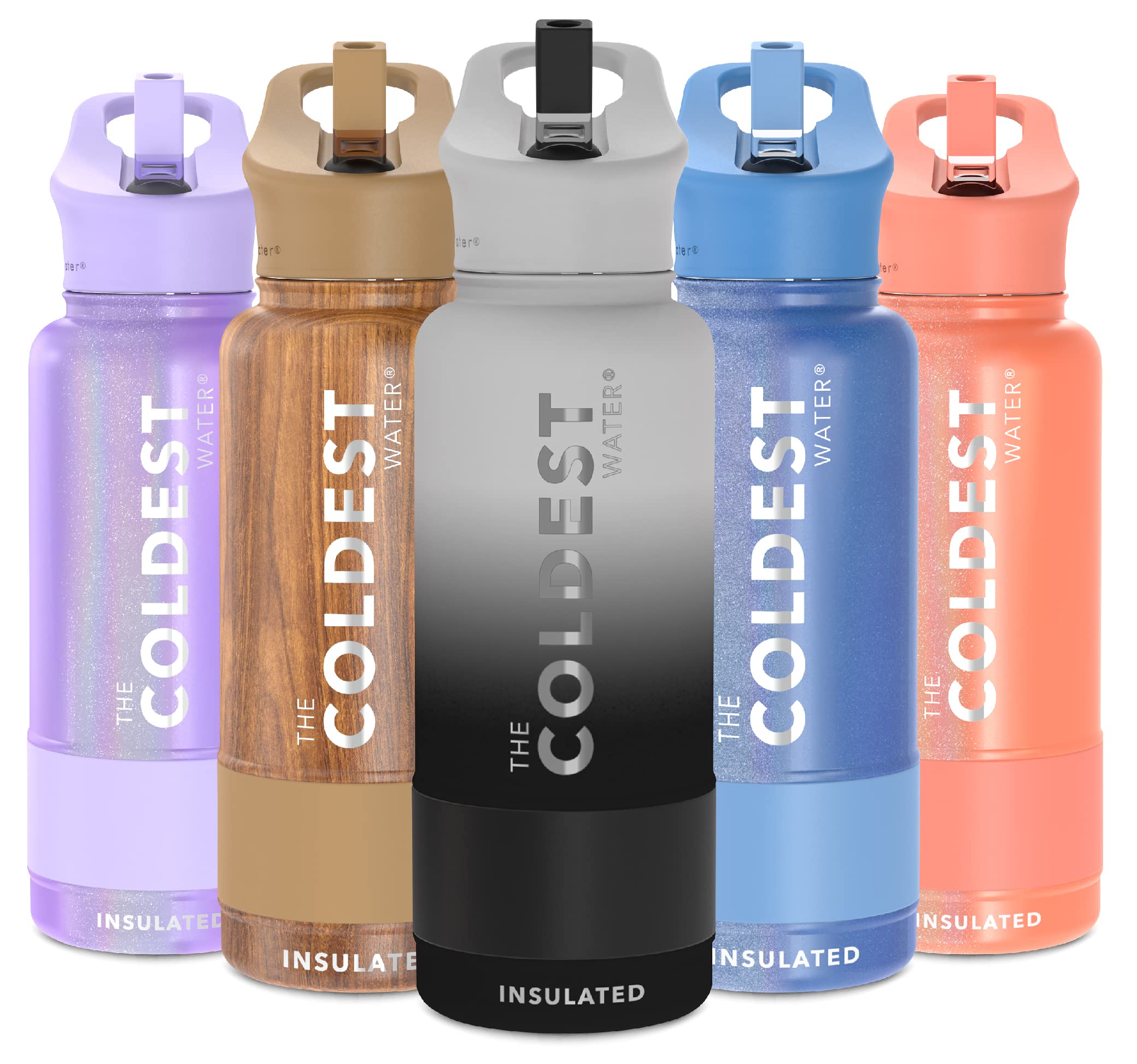Coldest Insulated Water Bottle with Straw Lid - Stainless Steel Metal Insulated Bottle for Men & Women (Hyperspace White, 32 oz)