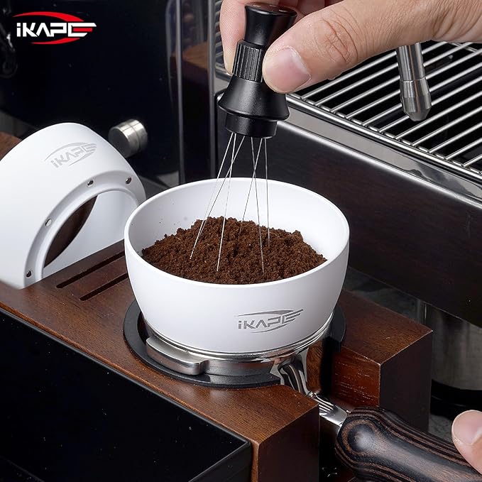 IKAPE Magnetic Dosing Funnel Set, 58MM Espresso Dosing Ring & Puck Screen Kit Compatible with 58MM Bottomless Portafilter - with 10 Small Magnet (White)