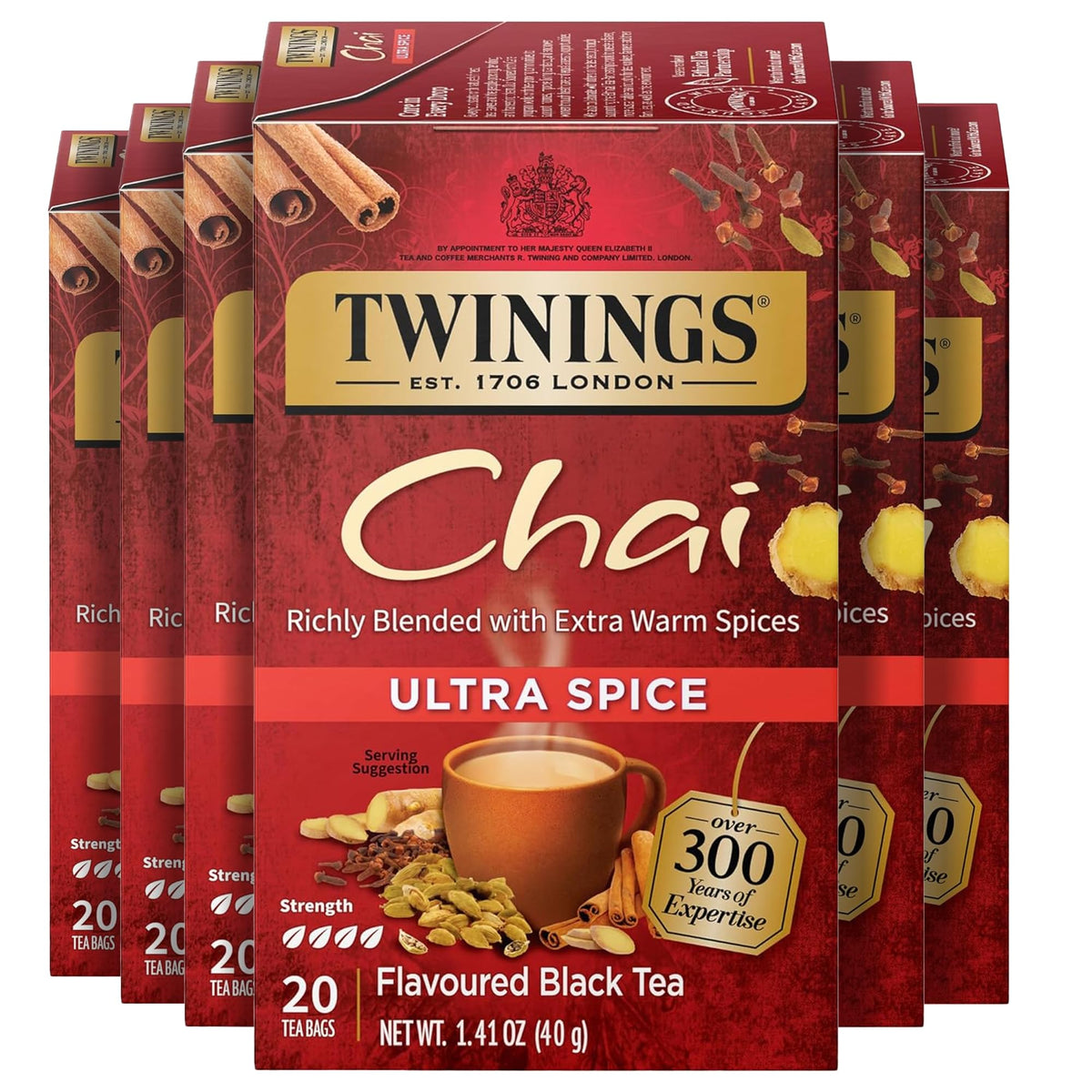 Twinings English Breakfast Black Tea Individually Wrapped Bags, 20 Count (Pack of 6), Flavourful, Robust, Caffeinated, Enjoy Hot or Iced, 120 Teabags