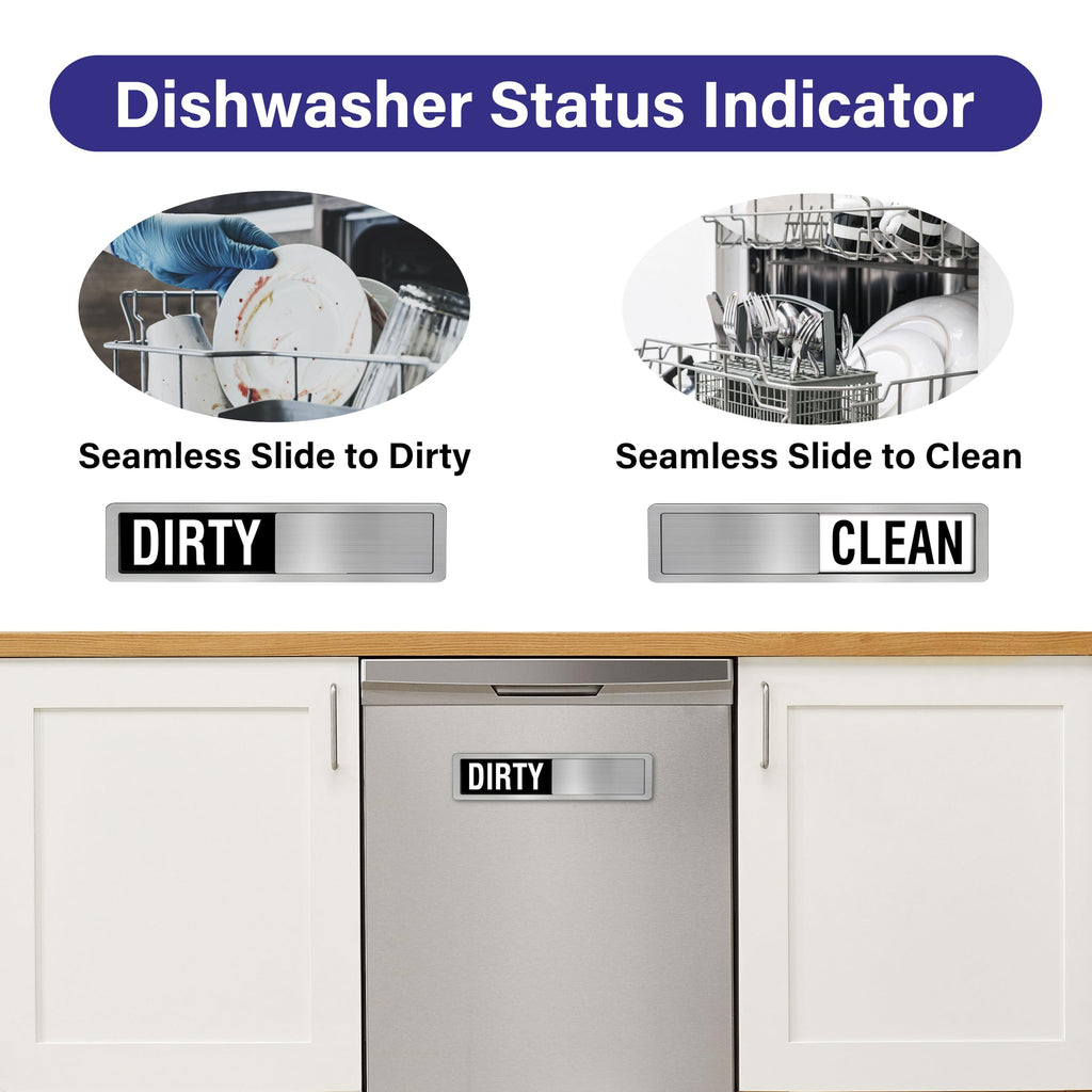 Dishwasher Clean Dirty Sign-Dishwasher Magnet Stainless Steel Clean Dirty Sign for Kitchen Organization Farmhouse Dishwasher Slide Indicator, Optional Adhesive Stickers
