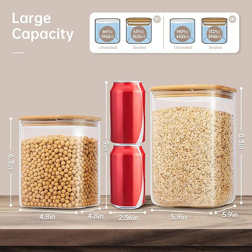 132oz & 63oz Large Glass Storage Containers with Lids for Pantry Storage-2P