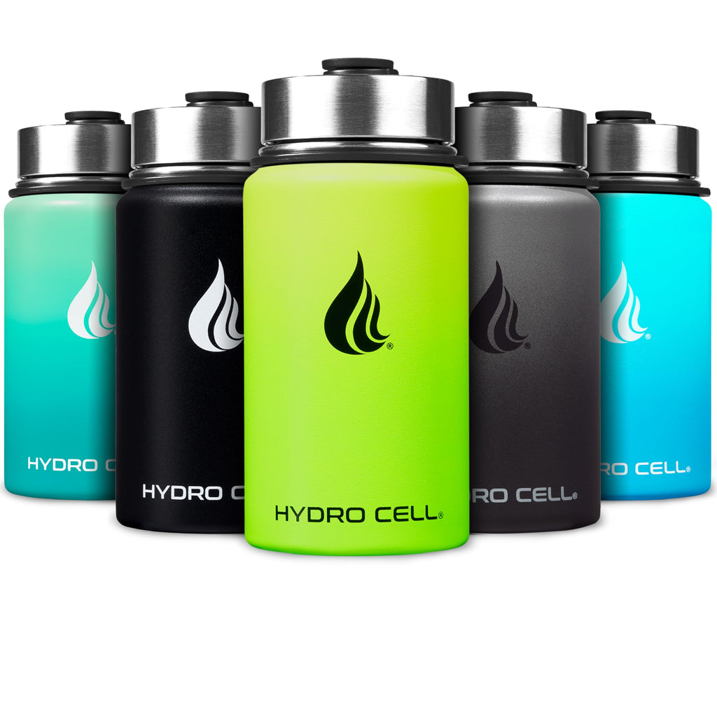 HYDRO CELL Stainless Steel Insulated Water Bottle with Straw - For Cold & Hot Drinks - Metal Vacuum Flask with Screw Cap and Modern Leakproof Sport Thermos for Adults (Neon 14oz)