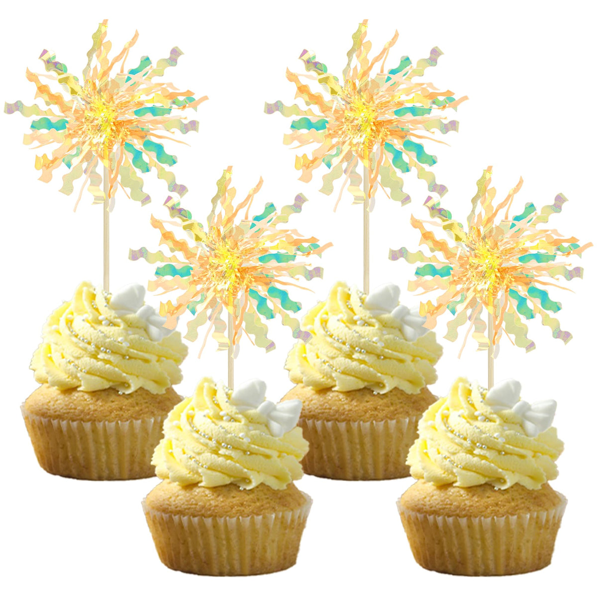 Gyufise 30Pcs Foil Firework Cupcake Toppers Sparkle Tinsel Cake Toppers Tinsel Drink Cake Decoration Cocktail Picks for Birthday Wedding Graduation Party Supplies Dark Blue