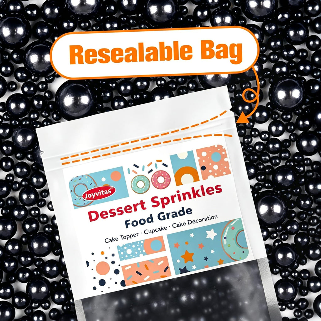 Edible Black Pearl Sprinkles for Cake Decorating, Black Pearl Sugar Sprinkles, 150g/5.29oz, Baking Cake Decorations, Food Grade Toppers, Cupcakes, Cookies, Birthday, Wedding Party Holiday Supplies