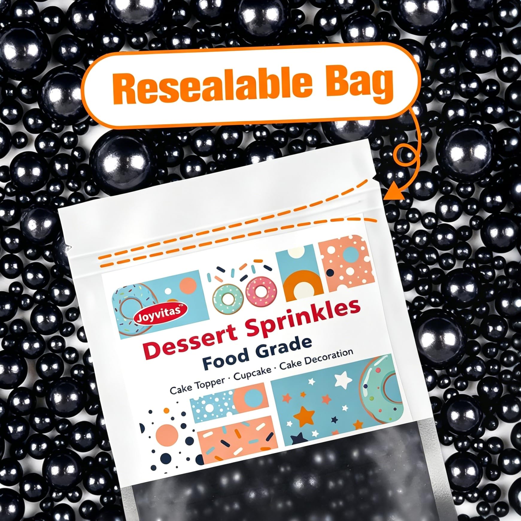 Edible Black Pearl Sprinkles for Cake Decorating, Black Pearl Sugar Sprinkles, 150g/5.29oz, Baking Cake Decorations, Food Grade Toppers, Cupcakes, Cookies, Birthday, Wedding Party Holiday Supplies