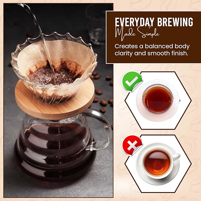 Exle Coffee Filter - V shape Cone Coffee Filters - Natural Drip Disposable Paper Filters 2-4 Cup - 100 ct - Brewing with Exle Coffee Filter - 100% Wood - Brown - Pour over coffee maker