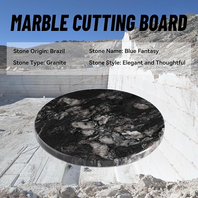 Koville Brazilian Natural Marble Cutting Board for Kitchen, 11" Round Hand Crafted Marble Slab for Cheese, Charcuterie, Pastry Board - Wedding Gift, House Warming Gift(Blue Fantasy)