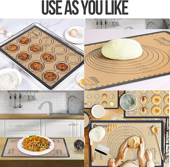 Generic Silicone Baking Mat Set of 6 - Non-Stick, Reusable, Heat Resistant, Gray Color - Perfect for Baking, Cooking, Rolling Dough, and Pastry - Easy to Clean, Durable Kitchen Mats, Multi Sizes