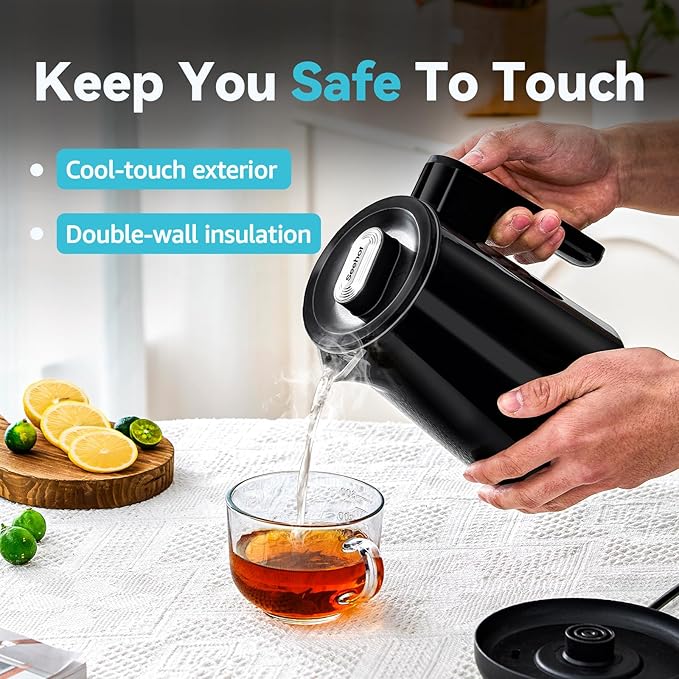 850ml Small Electric Kettle Temperature Control,800W Double Wall Electric Tea Kettle of 304 Stainless Steel,5 Temp Presets,Hot Water Kettle Electric,Auto Shut Off for Tea and Coffee-Black