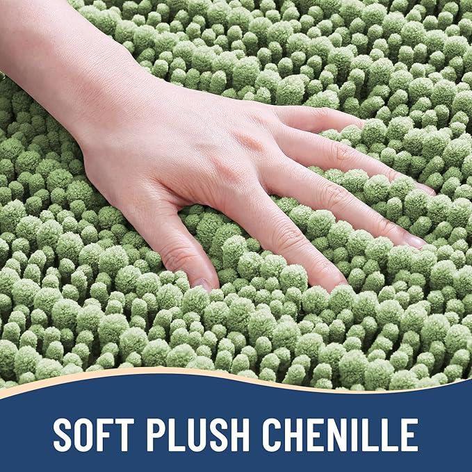 Arotive Luxury Chenille Bathroom Rug Mat, Extra Soft Thick Absorbent Shaggy Bath Rugs, Non-Slip Machine Wash Dry, Plush Bath Mats for Bathroom, Shower and Tub, 50x30, Sage Green
