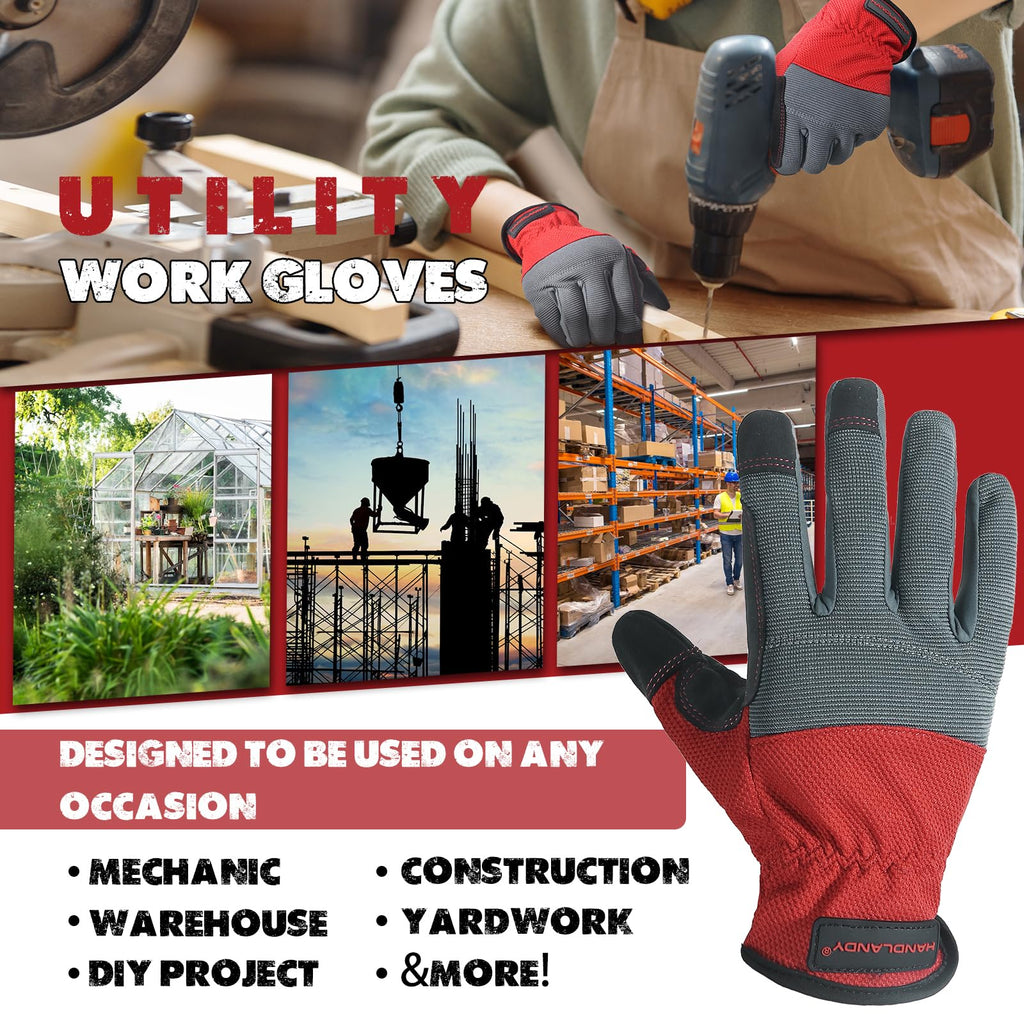 HANDLANDY Work Gloves for Men & Women, Utility Mechanic Working Gloves Touch Screen, Flexible Breathable Gardening Gloves for Yard Maintenance (Small, 1 Pair)