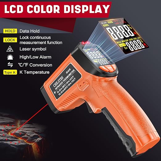 CEILSTES Infrared Thermometer Gun, Non-Contact Digital Laser Temperature Gun, -58°F to 1076°F, Adjustable Emissivity and Max/Min Values for Industrial, Cooking, Griddle,Engine, HVAC (Not for Human)