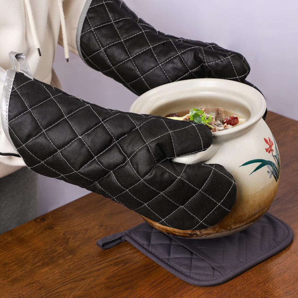 ARCLIBER Black 15" 425°F Terry Oven Mitts Quilted Heat Resistant