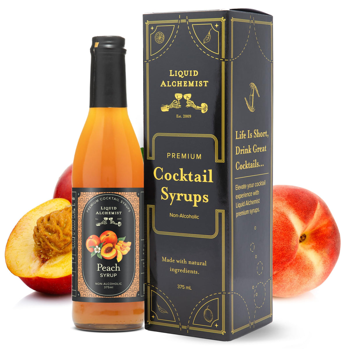 Liquid Alchemist Peach Syrup for Cocktails | Real Ingredients Make our Peach Syrup for Drinks a Perfect Bellini Mix | Small Batch, Non-GMO & Vegan | 25.4 oz Drink Mixer, Pack of 1