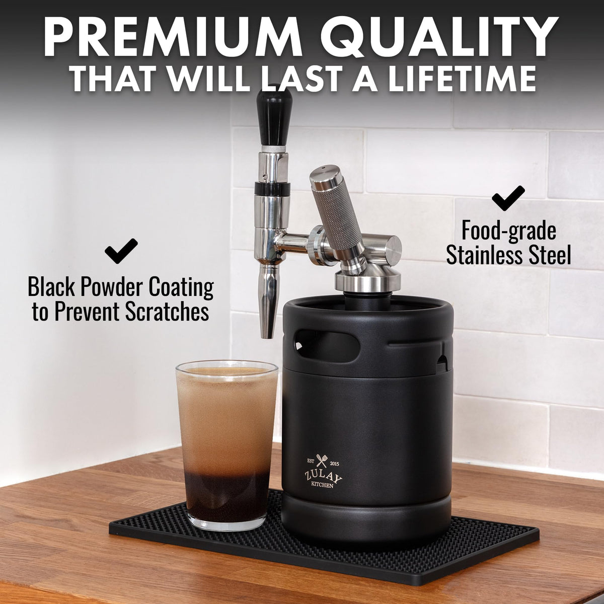 Zulay Nitro Cold Brew Maker - Nitro Cold Brew Keg with Pressure Relieving Valve & Creamer Faucet - Gift for Coffee Lovers - Nitro Cold Brew Coffee Maker for Home - Collapsible Funnel & Drip Mat