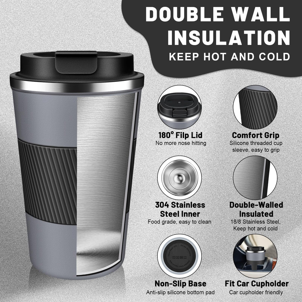 DUBUXW Insulated Coffee Tumblers with Flip Lid 12oz / 17oz, Stainless Steel Coffee Mug Leak Proof, Vacuum Insulated Coffee Mug Reusable Cup, Keeps Cold and Hot for Coffee Tea