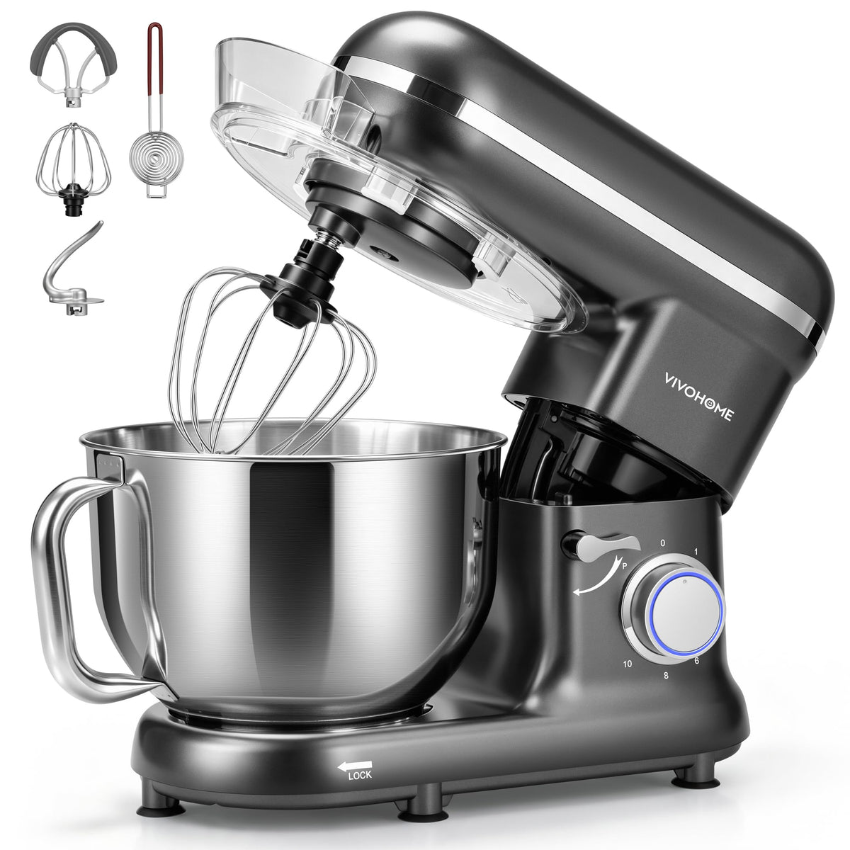 VIVOHOME Stand Mixer, 6-Quart Tilt-Head Kitchen Mixer with Bowl, Blue