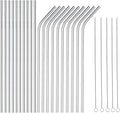 wholesale 25 Piece Set Stainless Steel Straws Long 8.5 Inch Drinking Metal Straws Reusable Drinking Straws for 20 OZ (10 Straight | 10 Bent | 5 Brushes)