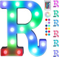 Foaky Colorful LED Letter Lights with Remote,Marquee Light Up Letters Sign for Night Light Wedding/Birthday Party Battery Powered Christmas Lamp Home Bar Decoration(R)