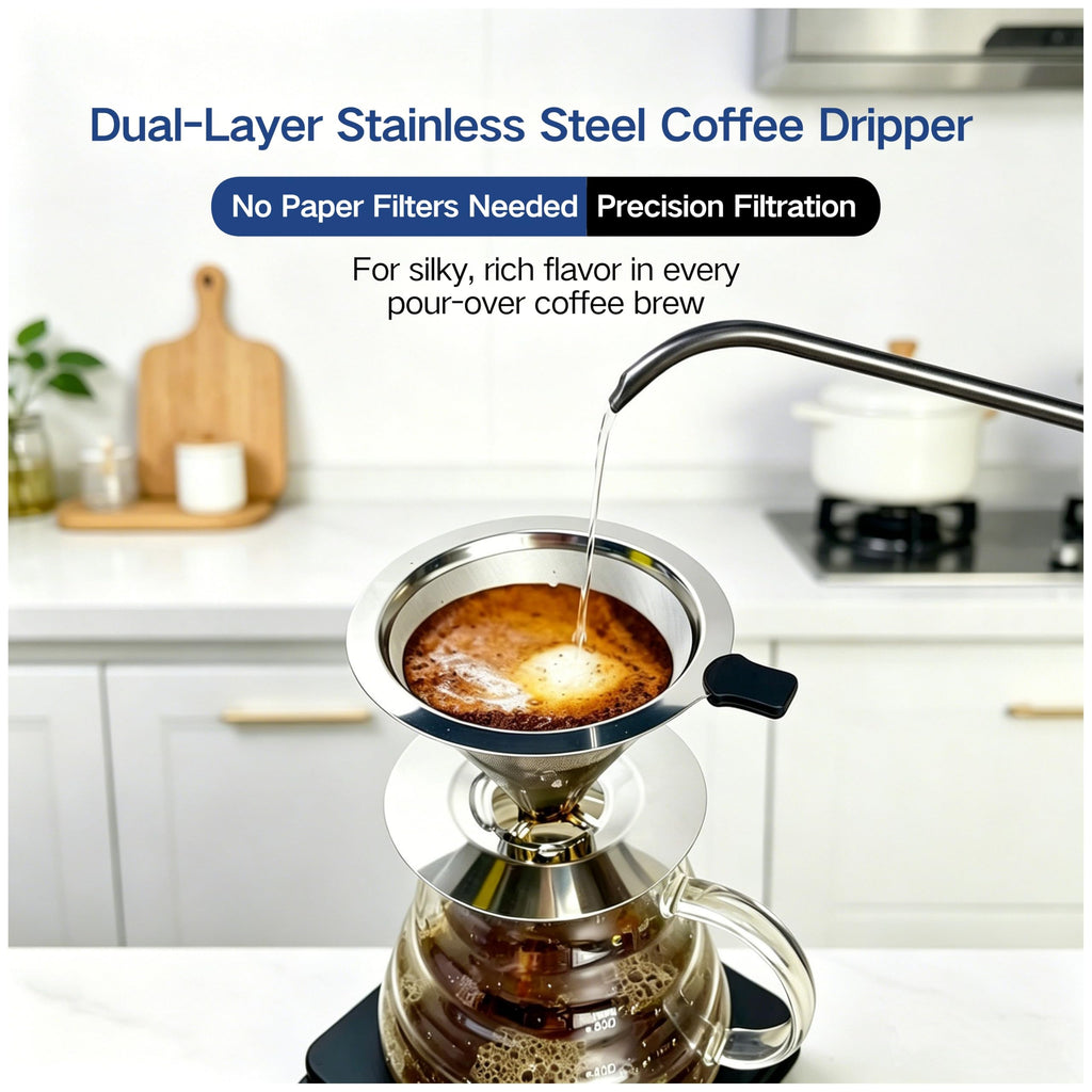 Tronmei 1-2 Cup Dual-Layer 304 Stainless Steel Pour Over Coffee Dripper