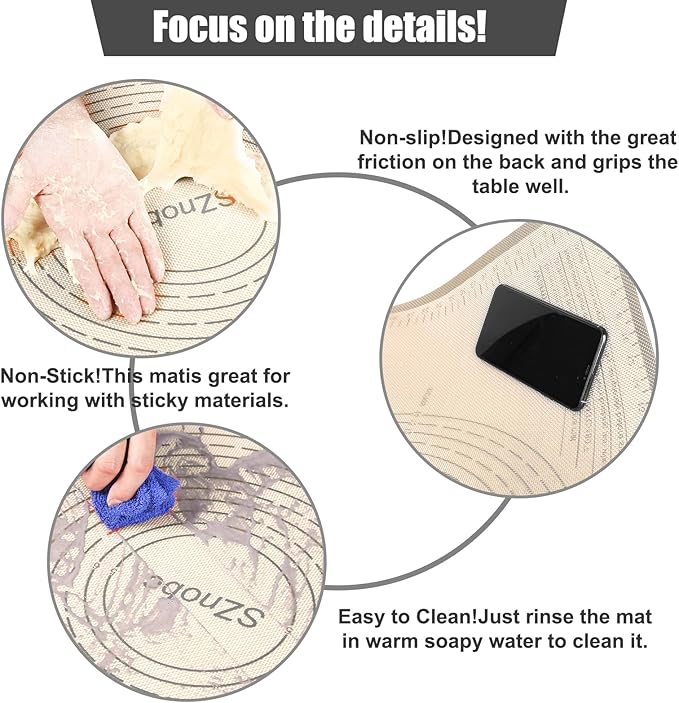 Silicone Pastry Mat 34'' By 26'' Extra Large Baking Mat with Measurements for Dough Rolling, Kneading Board, Kitchen Counter Mats for Dough, Pastry, Fondant, Pie Crust, Cookies, Bread, Pasta, Pizza