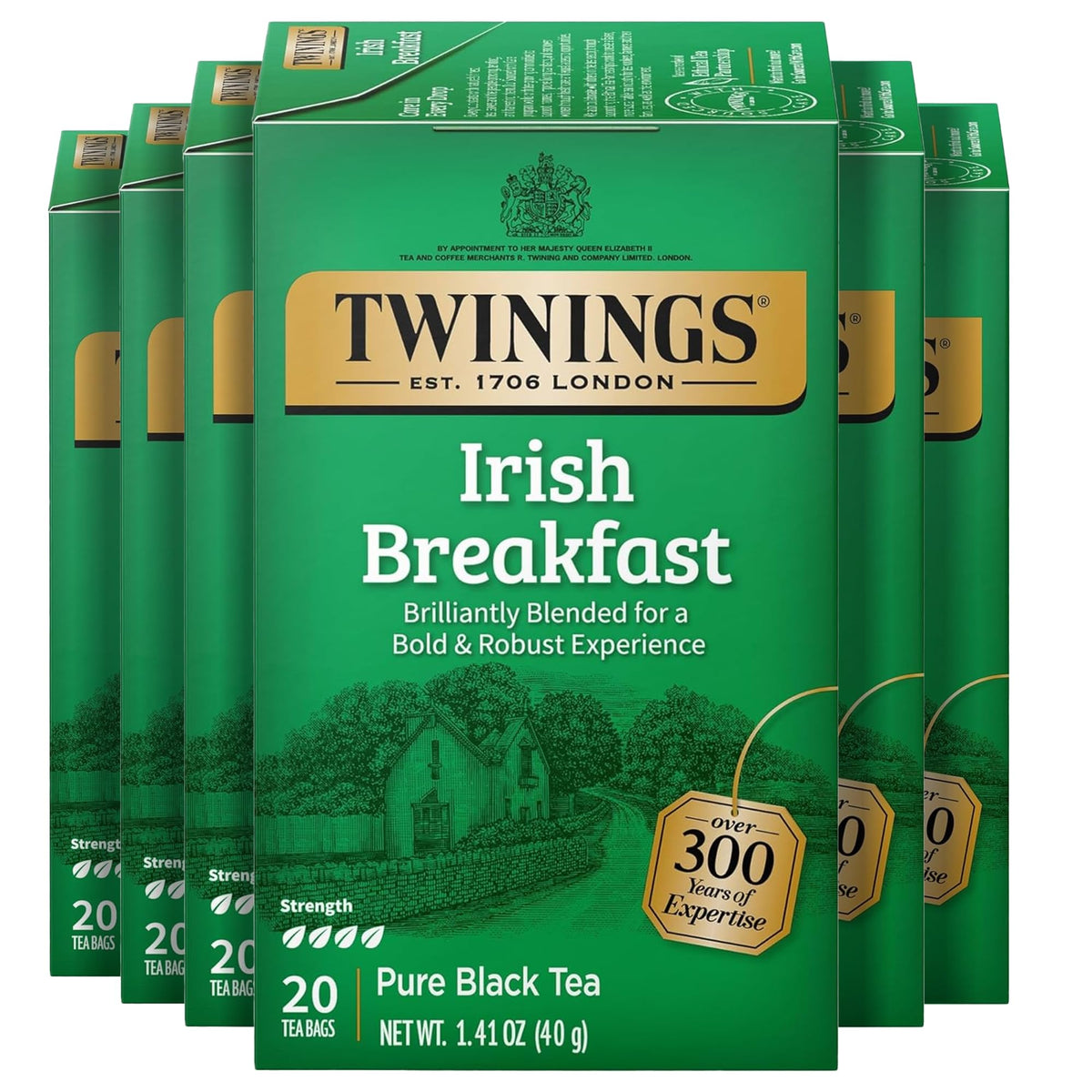 Twinings English Breakfast Black Tea Individually Wrapped Bags, 20 Count (Pack of 6), Flavourful, Robust, Caffeinated, Enjoy Hot or Iced, 120 Teabags