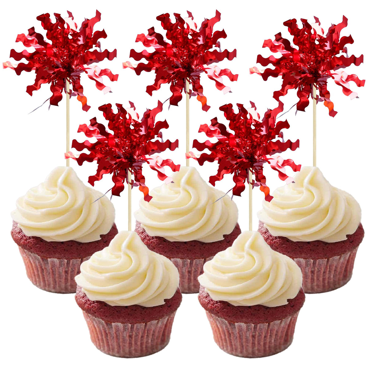 Gyufise 30Pcs Foil Firework Cupcake Toppers Sparkle Tinsel Cake Toppers Tinsel Drink Cake Decoration Cocktail Picks for Birthday Wedding Graduation Party Supplies Dark Blue
