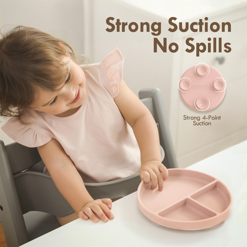 Moonkie Suction Plates for Baby | 100% Silicone BPA-Free Baby Plates with Lids and Food Cover | Divided Design | Microwave and Dishwasher Safe | Toddler Plates 2 Pack