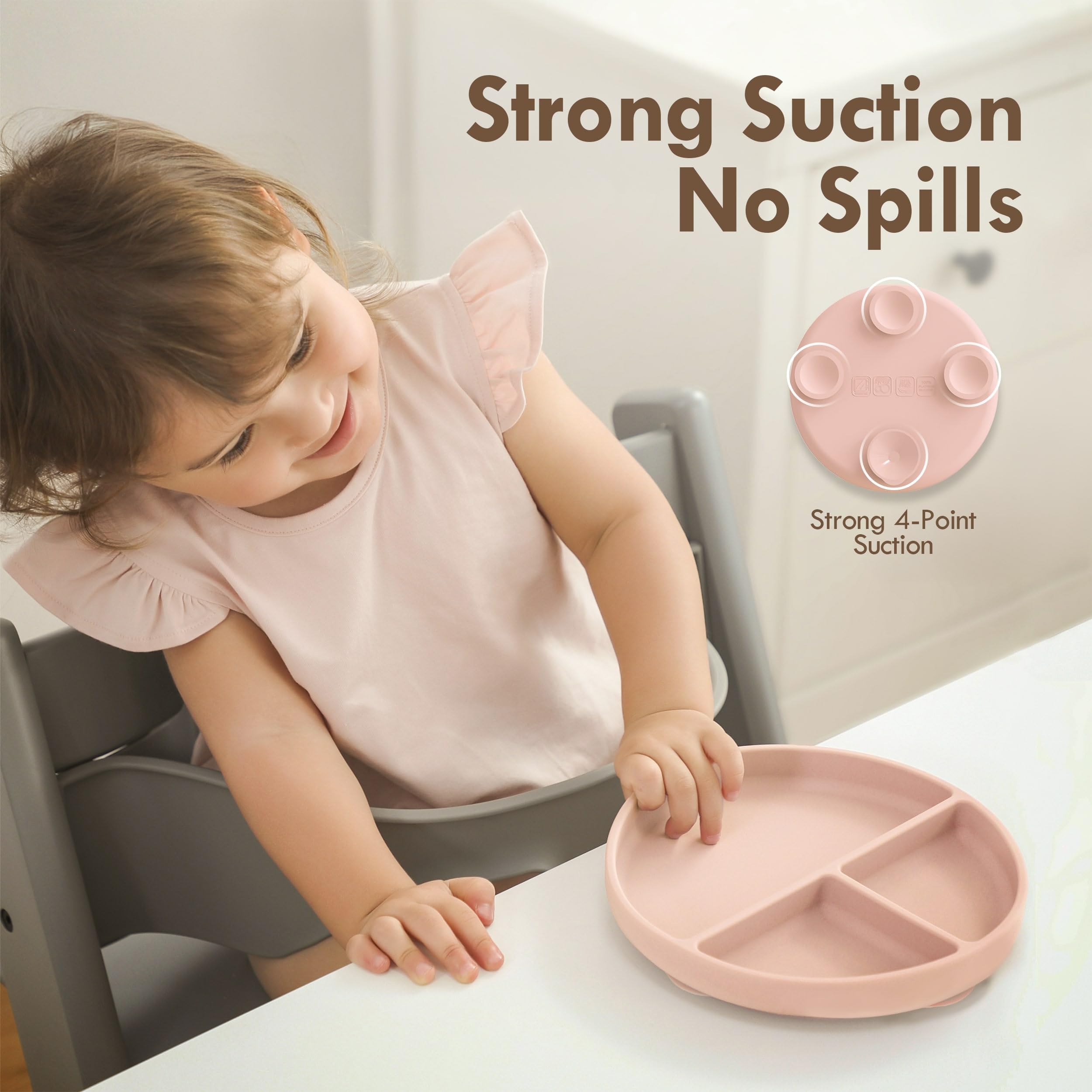 Moonkie Suction Plates for Baby | 100% Silicone BPA-Free Baby Plates with Lids and Food Cover | Divided Design | Microwave and Dishwasher Safe | Toddler Plates 2 Pack