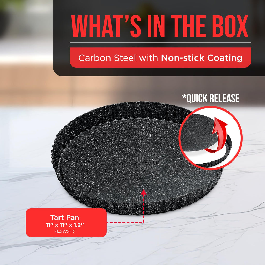 Bakken- Swiss Tart Pan – Quick Release Removable Base, Non-Stick Fluted Edge, Durable Steel - Create Perfect Pies, Fruit Tarts, and Quiches with Ease