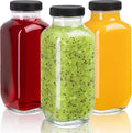 Juice Bottles with Lids, 16 Oz - Set of 3 - Clear Glass Jars with Caps - Reusable Empty Drink Containers for Juicing, Smoothies, Water, Milk, Kombucha Storage, Wellness Shots and More (3)