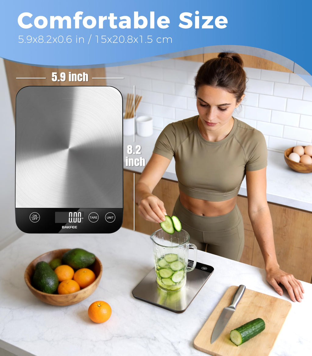 BakFee Food Scale, 33lb Kitchen Scale, 1g Precision, USB-C Charging, Black