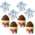 Gyufise 30Pcs Foil Firework Cupcake Toppers Happy Birthday Cake Toppers Tinsel Flower Drink Stirrers Cocktail Food Fruit Toothpicks for Valentine's Day Party Birthday Wedding Supplies Laser Silver