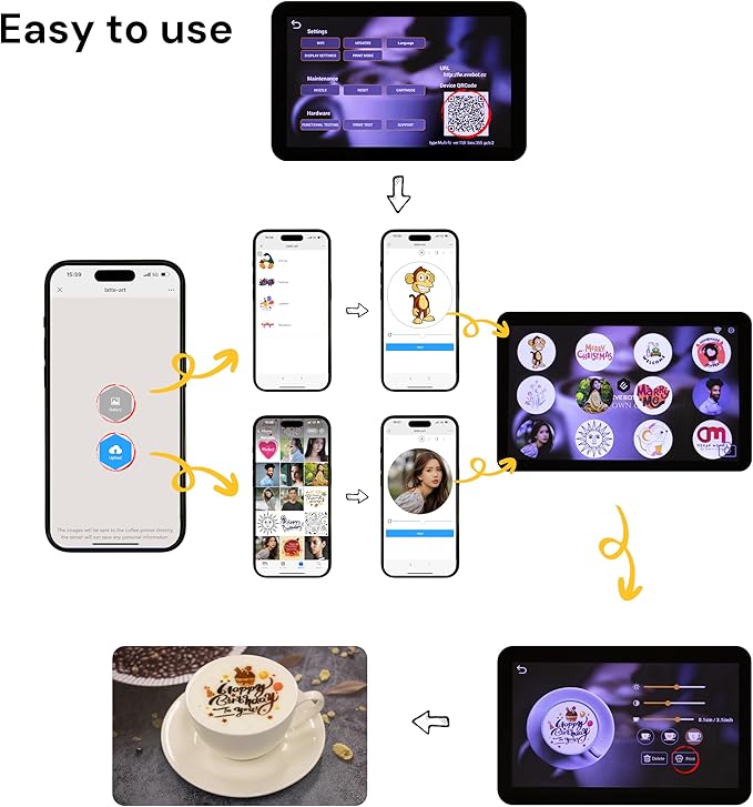 Coffee Latte Art Machine EB-FC1 Food-Grade Coffee Printer with Camera Customized Multi-Color Selfie Photo Printing DIY Cake Personalized Decoration for Cafes Museums, Color FancyBox - Black