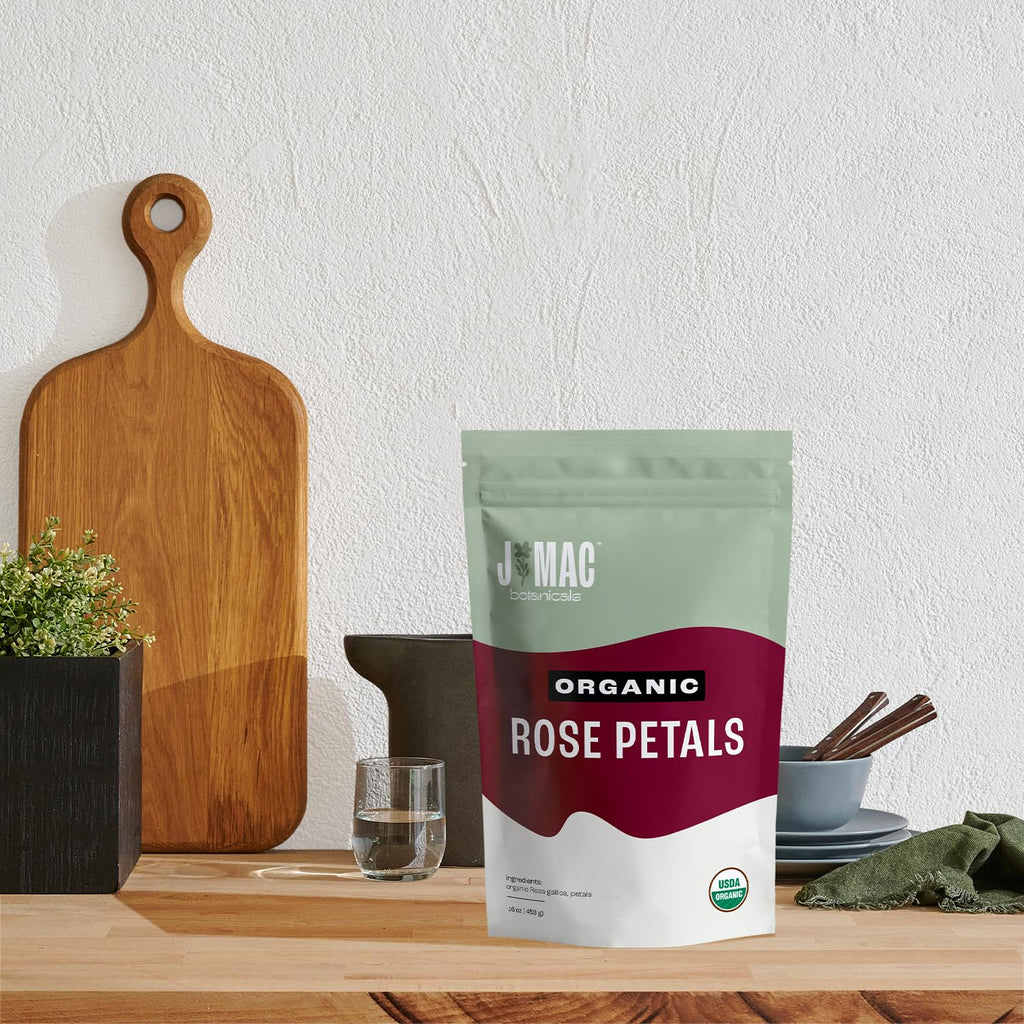 J MAC BOTANICALS Organic Rose Petals, (16 oz) Certified USDA Organic, edible, culinary grade dried petals for herbal tea, cooking and crafts
