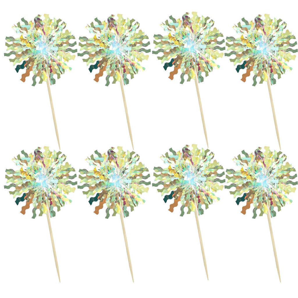 Ephlyn 30Pcs Foil Firework Cupcake Toppers Sparkle Tinsel Cupcake Picks Firework Cake Decorations Cocktail Food Fruit Toothpicks for Baby Shower Graduation Party Supplies White